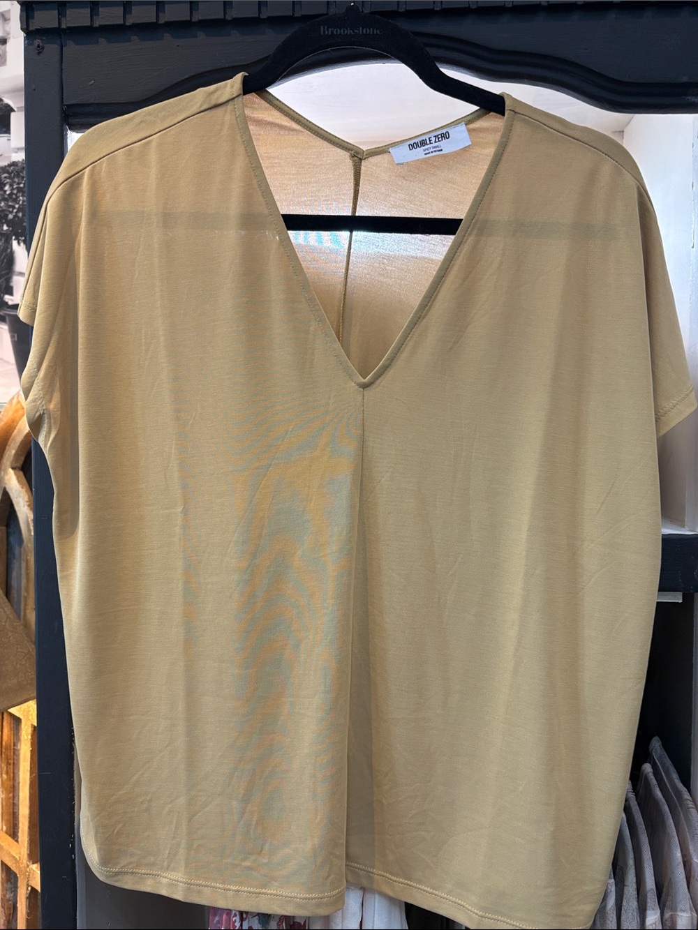 Double Zero V-Neck Short Sleeve Tunic in beige mustard